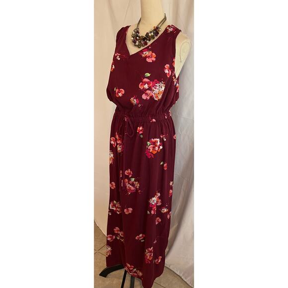 Apt. 9 Women's Challis Maxi Side Slits Maroon Floral Dress Size L - Picture 4 of 10